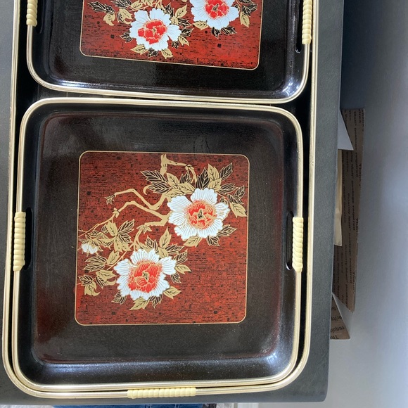 Vintage 3 Nesting Bar Floral Asian Inspired Serving Trays Made In Japan Dining. - Picture 2 of 10
